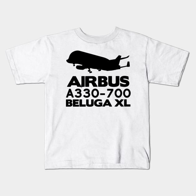 Airbus A330-700 Beluga XL Silhouette Print (Black) Kids T-Shirt by TheArtofFlying